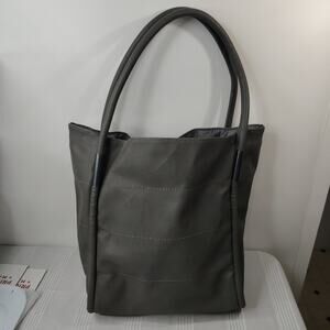 Large Neiman Marcus Gray Pebbled Leather Tote Shoulder Bag Purse Shopping Tote